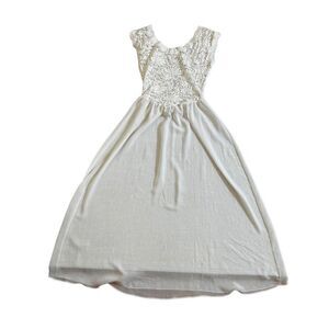 90’ Vintage Victoria's Secret Maxi Dress Nightgown Ivory Floral Lace Plunge Back